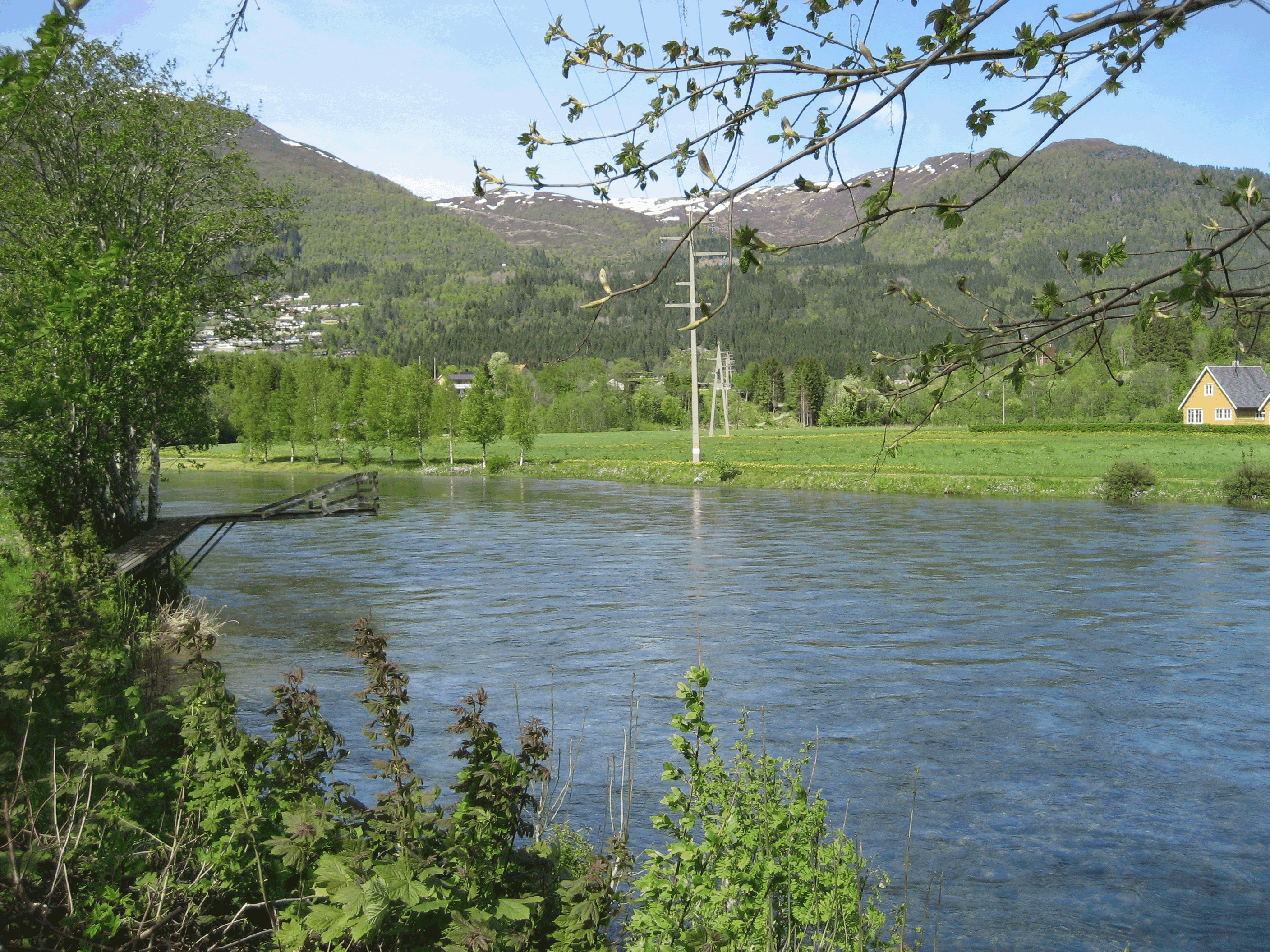 Flata foran Skipenesbrua ein vårdag