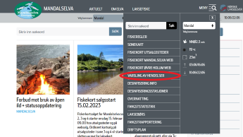 Mandalselva nettside varsling