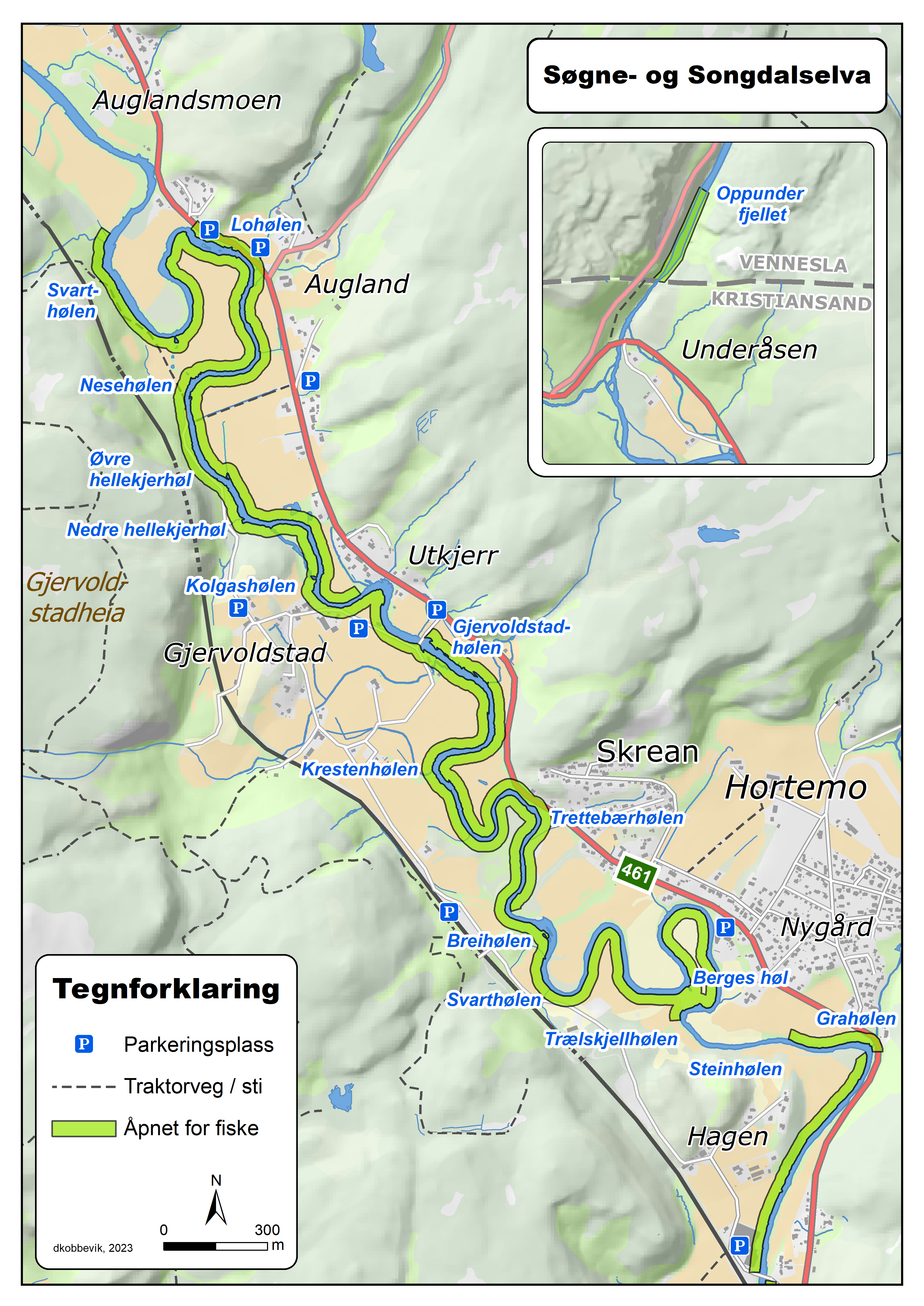 Øverste del av Søgne og Songdalselva