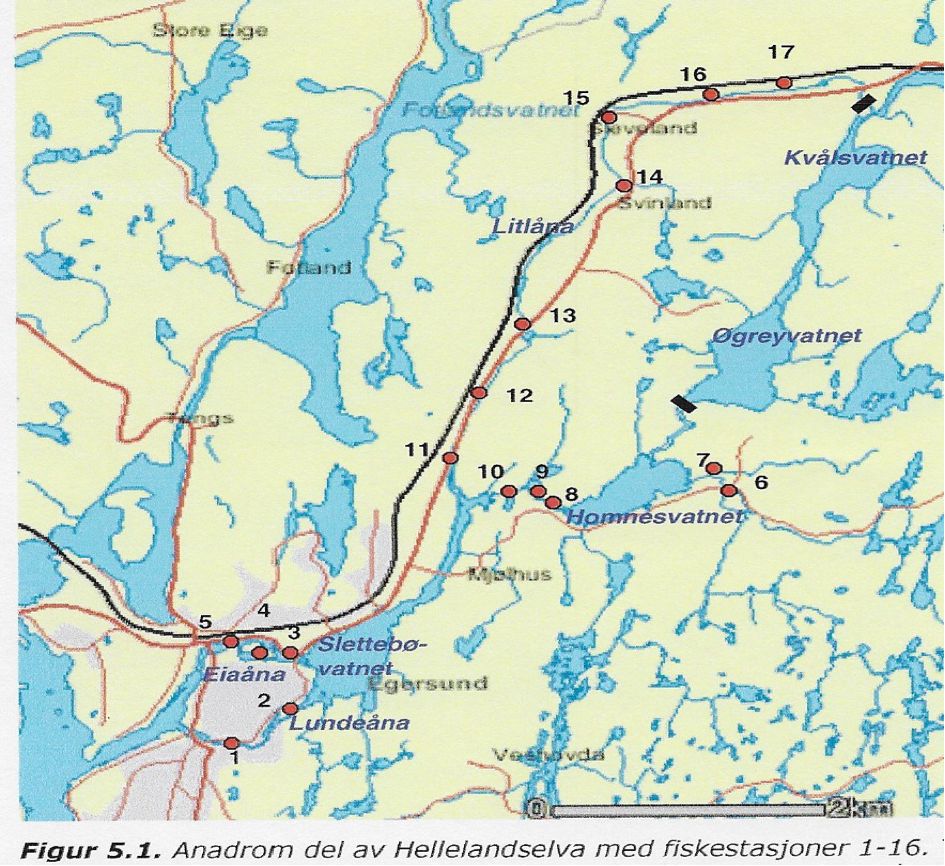 Kart over EL fiske stasjoner i Litlåna. 2016