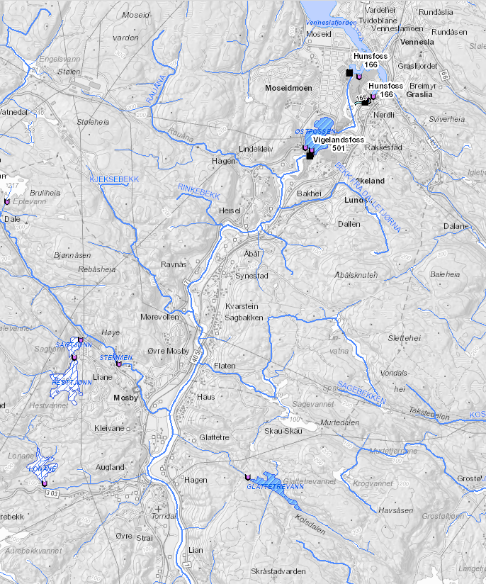 Otra som kraftobjekt. Bildet viser øvre del av lakseførende strekk.