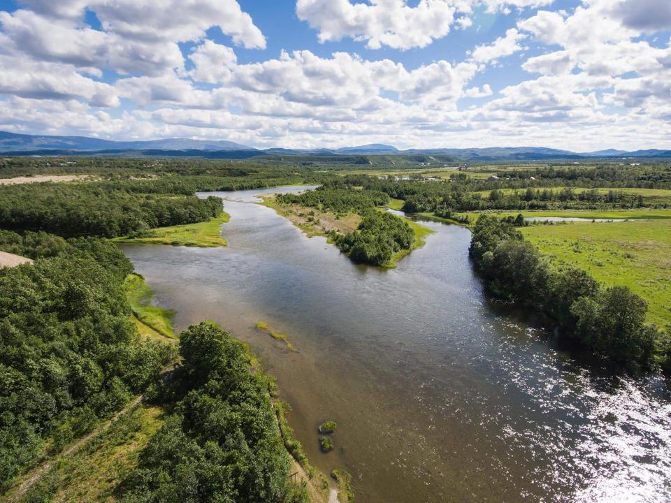   Været har vært veldig variabelt i årets sesong, men i går hadde vi en av de virkelig fine dagene her oppe. Christina Gjertsen sendte meg dette bildet til å bruke på hjemmesiden vår. Som dere sikkert ser, er det fra partiet rett ovenfor Bjørnekulpen med utsikt oppover elva.