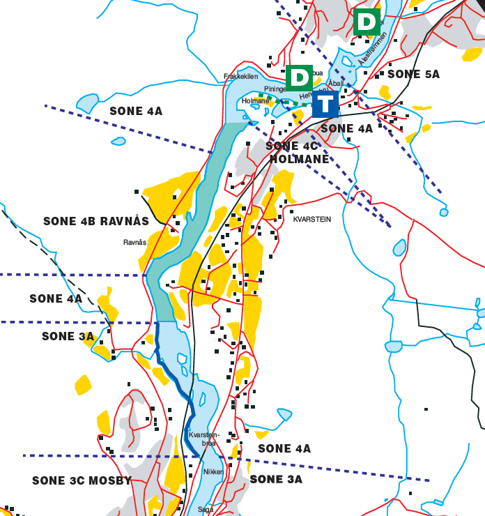 Sone 4 i Otra er delt i A, B og C. Sone 4A omkranser de to andre.