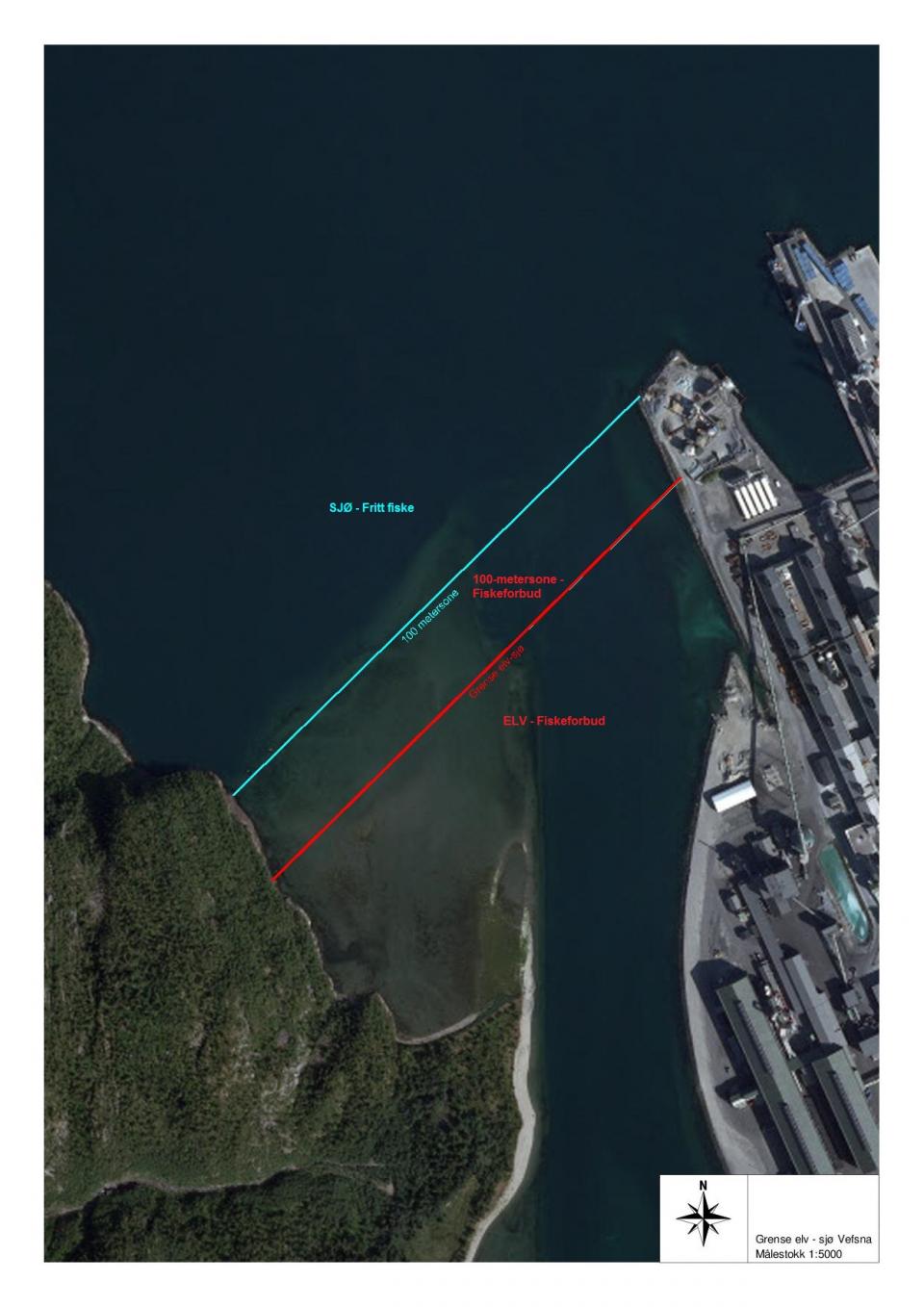 Kart grense elv-sjø Vefsna fra 2017