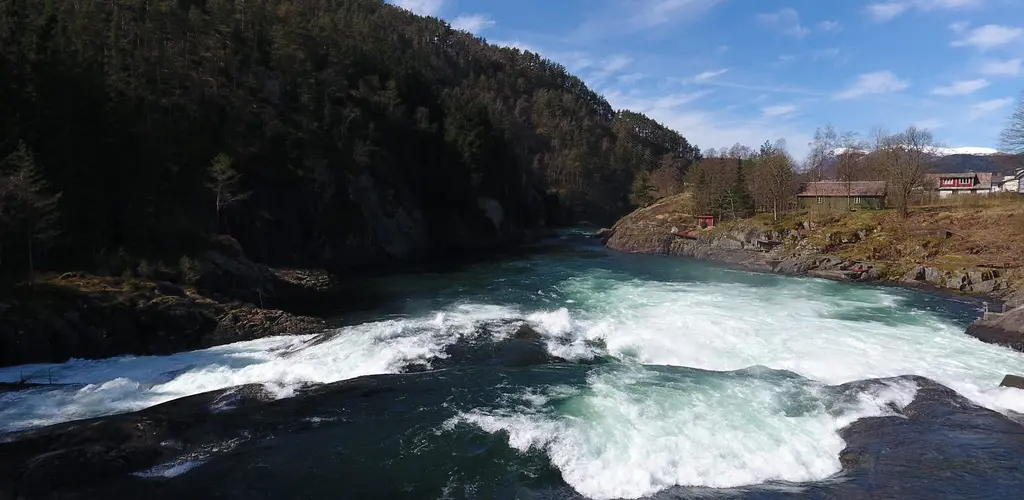 Suldalslågen Sandsfossen frå Høse Bru Sandsfossen
